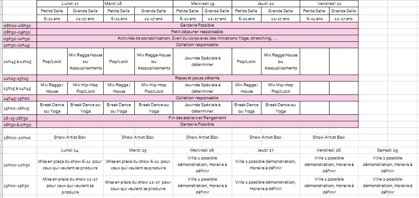 programme stage d'été Dance in C!